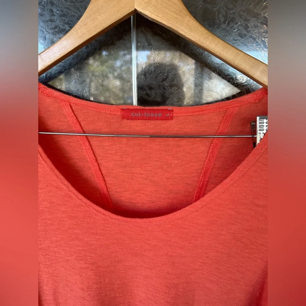 Large Orange Slub Cotton Linen Blend Long Sleeve Pockets Tunic Racer Back Cut - Picture 2 of 6